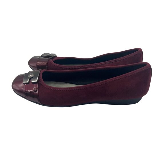 Anne Klein Burgundy Ballet Flats Ursala Square Cap Toe Buckle Size 6 - Picture 3 of 7